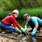 Collaborative Restoration Project**

"A diverse team of environmental professionals (biologist, engineer, community volunteer) working together on a river restoration project, fully clothed, appropriate attire, planting native vegetation, wearing work gloves, safe for work, perfect anatomy, correct proportions, natural pose, bright sunny day, focus on teamwork, professional photography, high quality, family-friendly, modest setting."

**
