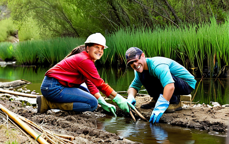 Collaborative Restoration Project**

"A diverse team of environmental professionals (biologist, engineer, community volunteer) working together on a river restoration project, fully clothed, appropriate attire, planting native vegetation, wearing work gloves, safe for work, perfect anatomy, correct proportions, natural pose, bright sunny day, focus on teamwork, professional photography, high quality, family-friendly, modest setting."

**