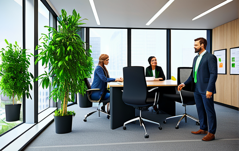 Sustainable Business Consulting**

"A professional environmental consultant, fully clothed in a modest business outfit, meeting with business owners in a modern office. Focus on teamwork and sustainability. The office has green plants and recycling bins. Appropriate attire, professional setting, safe for work, perfect anatomy, natural proportions, well-formed hands, family-friendly."

**