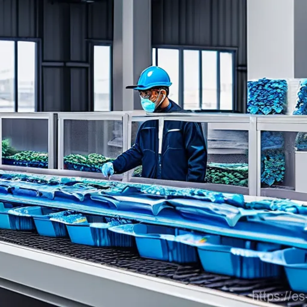 환경관리사와 관련된 최신 연구 - **Prompt:** A futuristic, highly automated recycling facility operating with advanced artificial int...