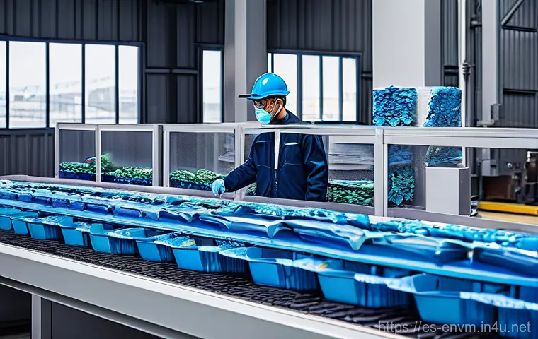 환경관리사와 관련된 최신 연구 - **Prompt:** A futuristic, highly automated recycling facility operating with advanced artificial int...