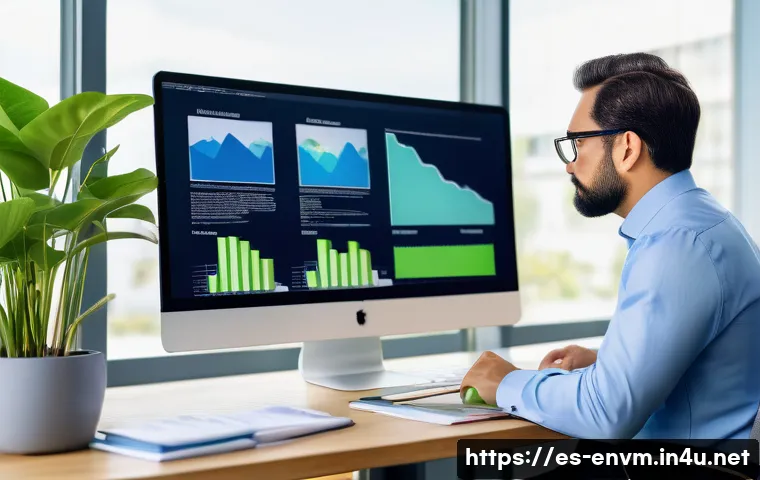 환경관리사 관련 법규 정리 - A professional environmental manager in a modern office, reviewing detailed environmental legislatio...