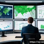 환경관리사 업무 효율성을 높이는 방법 - A modern environmental monitoring control room showcasing specialists using advanced digital softwar...