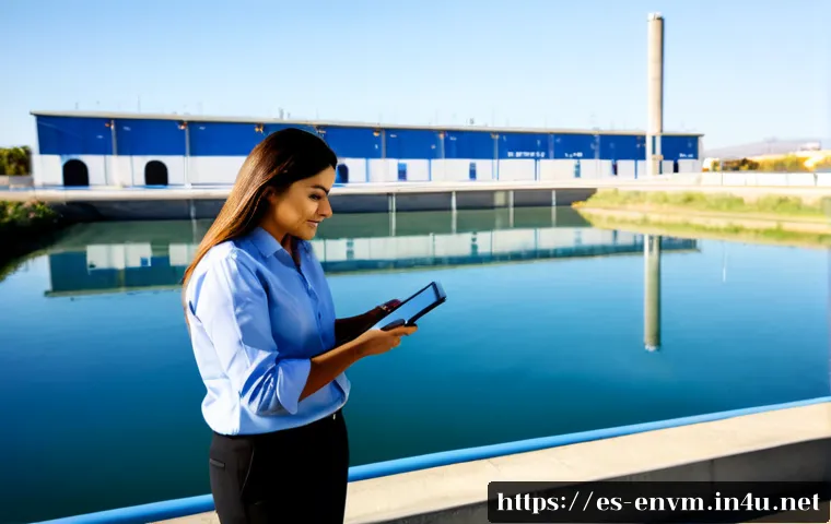 환경관리사와 공공기관 취업 - Photorealistic environmental management professional in a neat business-casual outfit reviewing wate...