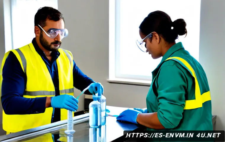 환경관리사 실기에서 실패하지 않는 법 - Photorealistic environmental management practical exam preparation scene in a bright Spanish vocatio...
